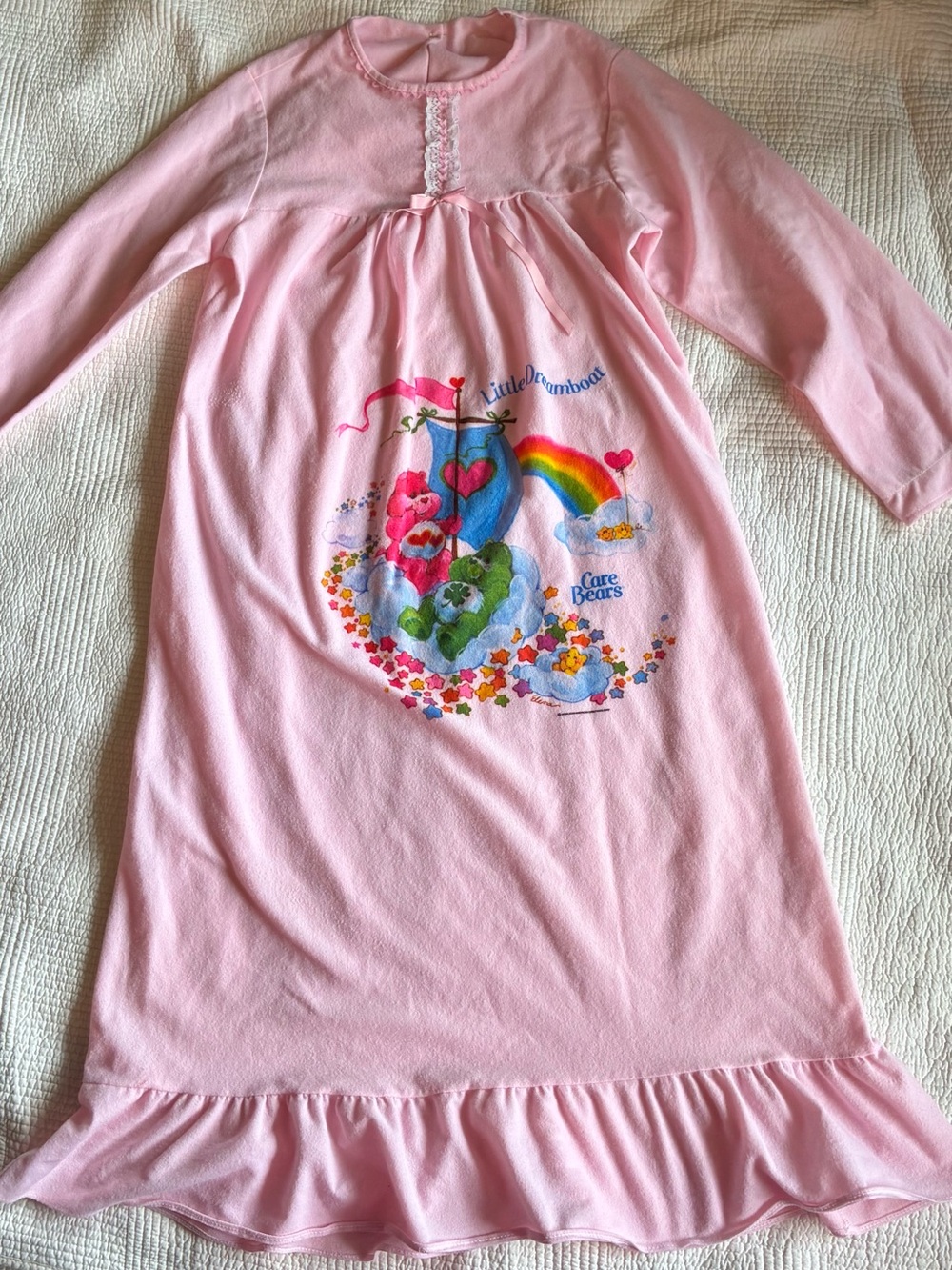Vintage Care Bears Pink Little Dreamboat Nightgown with Rainbow Graphic